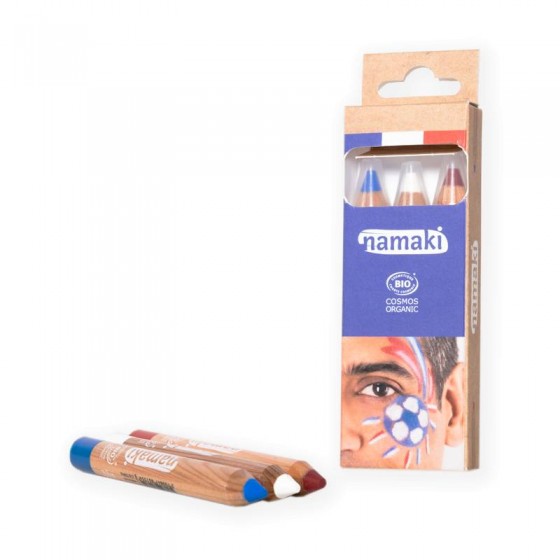 Kit maquillage supporter 3 crayons bleu-blanc-rouge