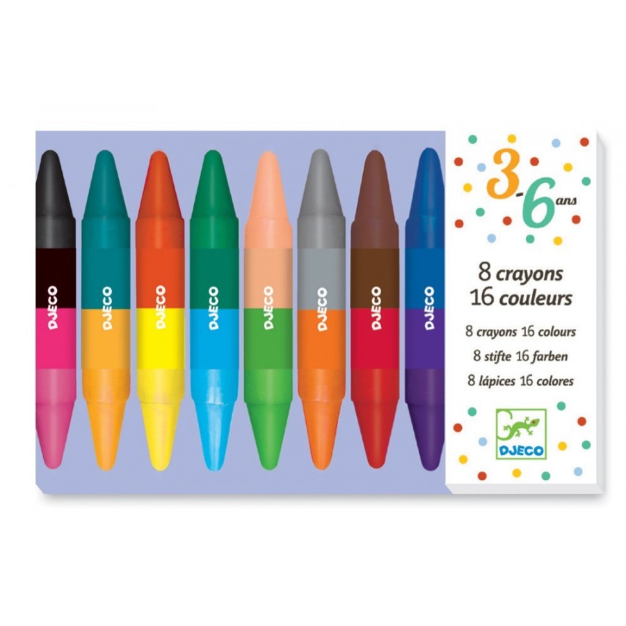 Djeco - 8 crayons de cire double côté - 16 couleurs