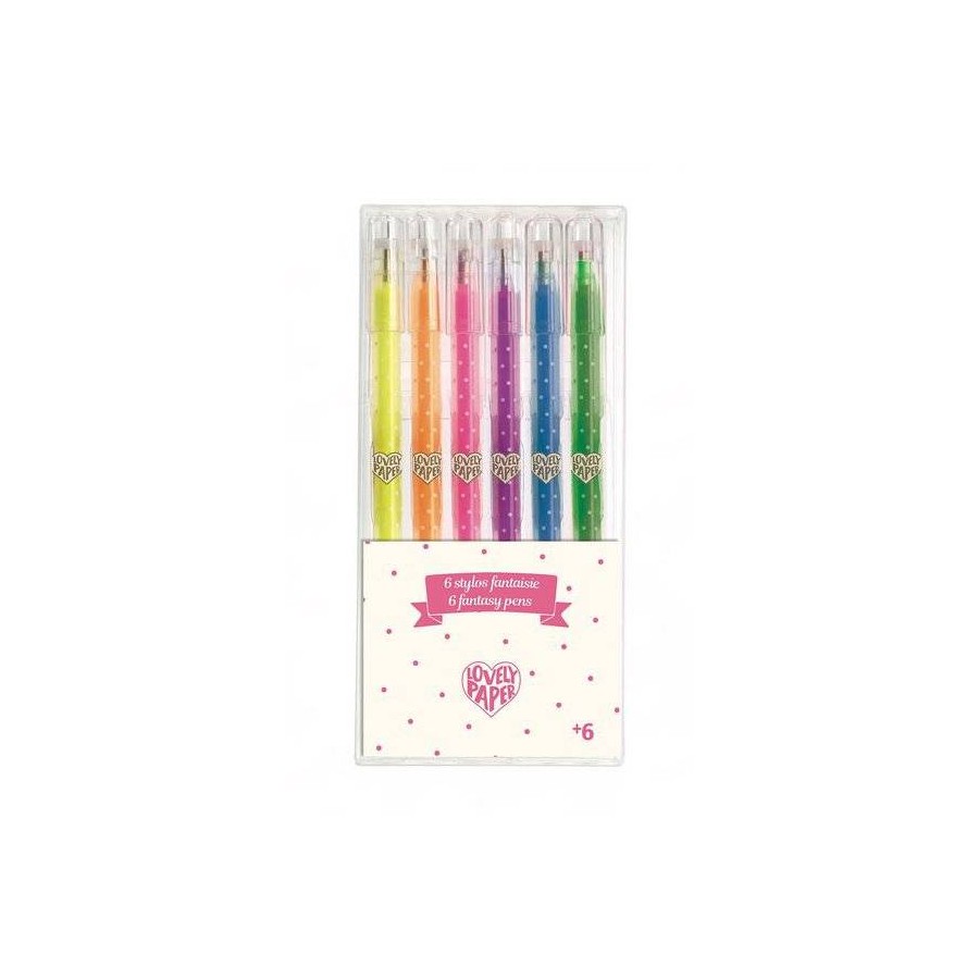 6 stylos gel fluos lovely paper Djeco